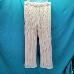 Et Clet Medium White Crochet Pants With Elastic Waist & Polyester-Cotton Lining
